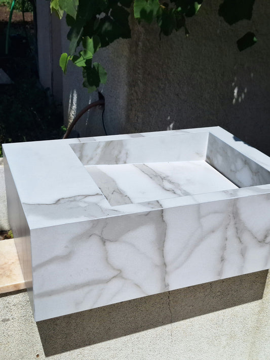 Lavatório em porcelanato marmore branco 60x40x25cm