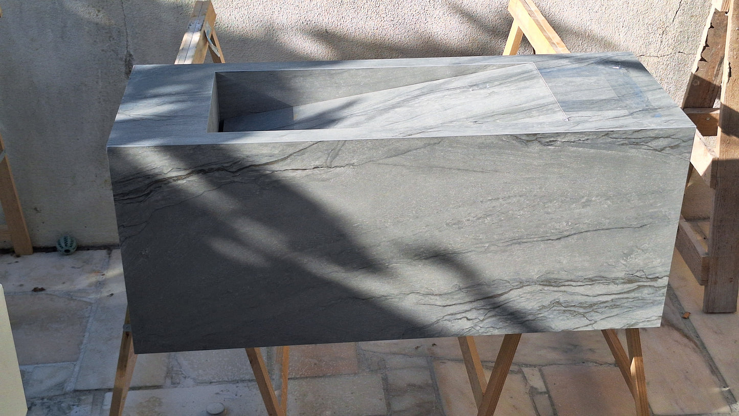 Lavatório em porcelanato marmore cinza 90x35x40cm