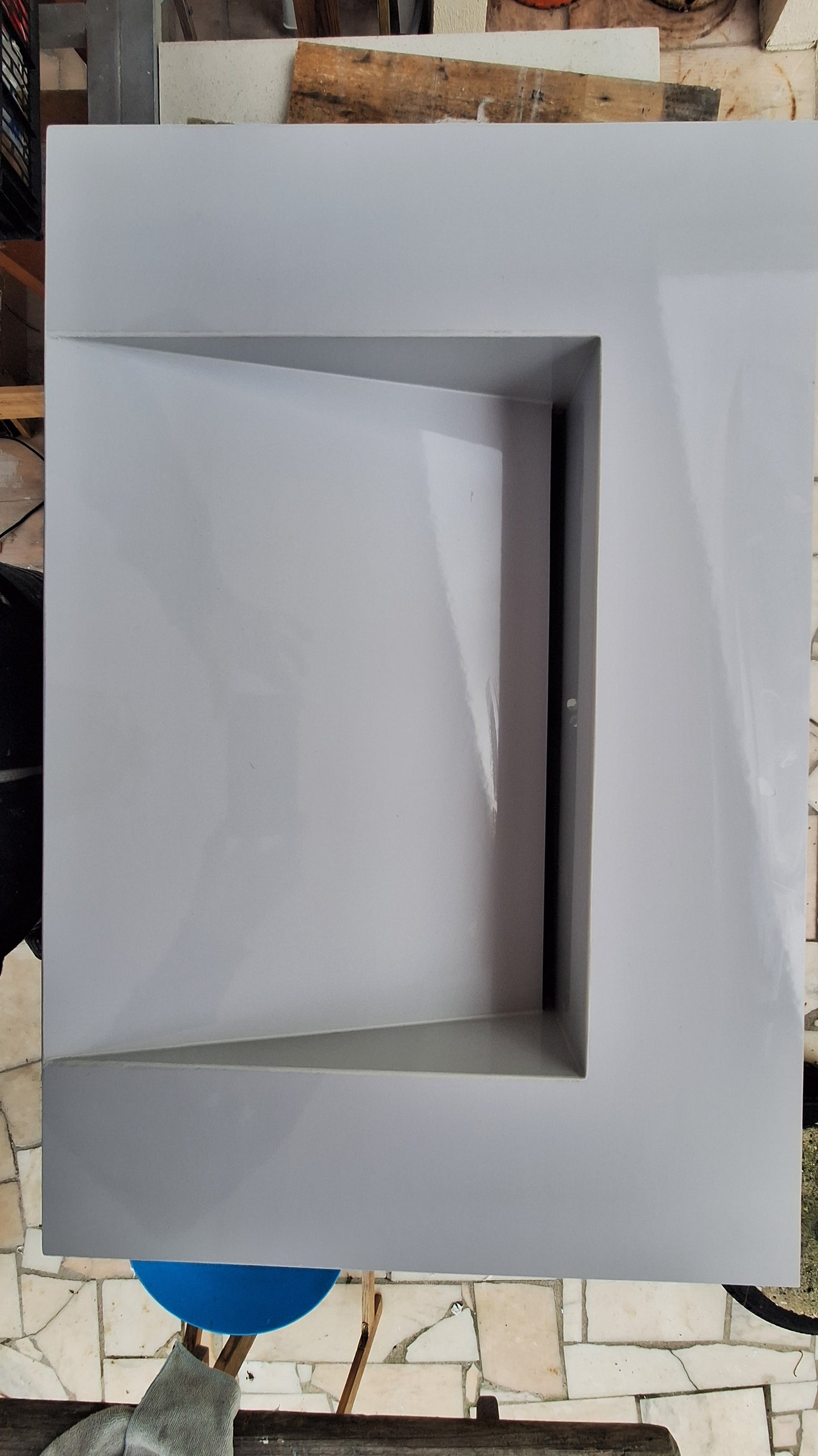 Lavatório em porcelanato branco ralo oculto 60x40x15