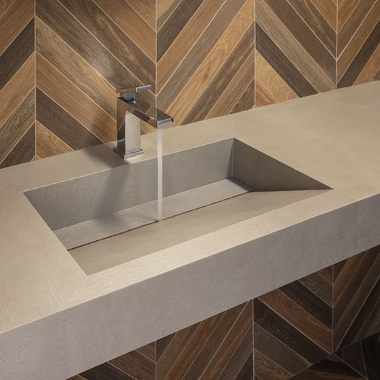 Lavatório em porcelanato cinzento 100x40x15 ralo oculto com tampa